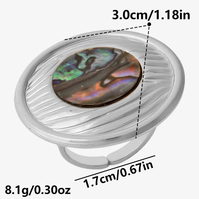 خاتم واحد عصري من الفولاذ المقاوم للصدأ، بتصميم هندسي مستوحى من البحر الطبيعي، مفتوح وسميك، بنمط صدفة بحرية، قطعة واحدة، مجوهرات نسائية عتيقة غير منتظمة
