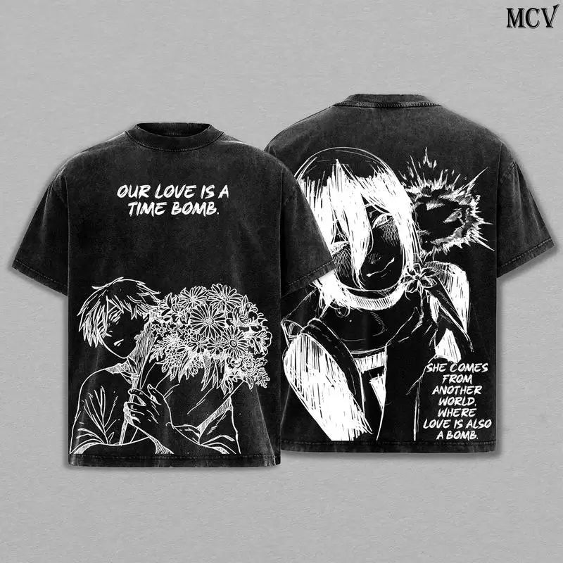 تي شيرت رجالي ونسائي مطبوع عليه صورة فيلم أنمي جديد، رجل المنشار، Reze Rrc، مقاس كبير، بتصميم عتيق، بأكمام قصيرة فضفاضة، مطبوع عليه رسوم متحركة ومانجا