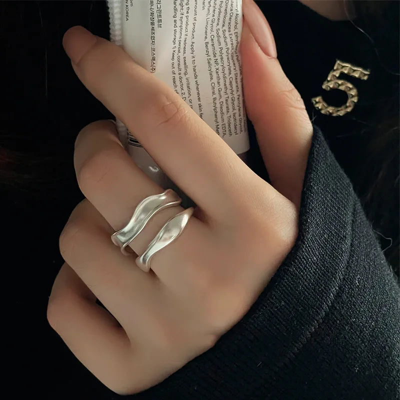 خاتم فينتفيل من الفضة الإسترليني عيار 925 للنساء والفتيات، هدية مثالية بتصميم ريترو عصري فريد من نوعه، مجوهرات هندسية غير متماثلة، خدمة توصيل مباشرة