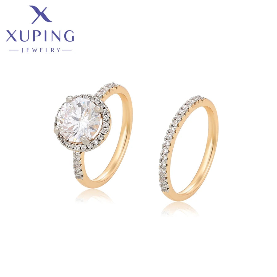 طقم خواتم Xuping Jewelry الدائرية الأنيقة للأزواج، مطلية بالذهب، هدية زفاف أو هدية حفلة X000755118