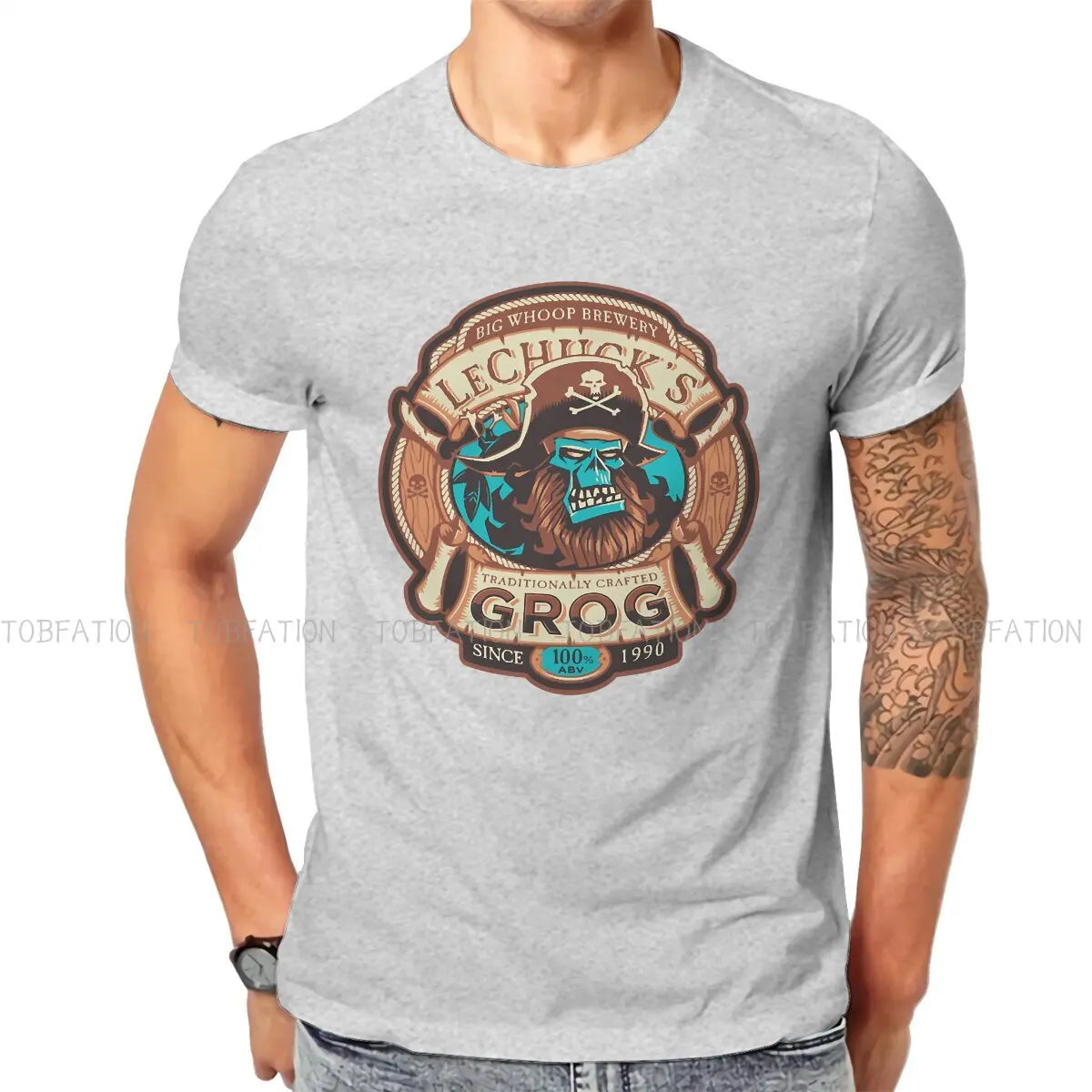 تي شيرت رجالي برقبة دائرية من Grog Craft Beer، لعبة Monkey Island، LeChuck Elaine Guybrush، تي شيرت كلاسيكي من القطن الخالص، مقاس كبير