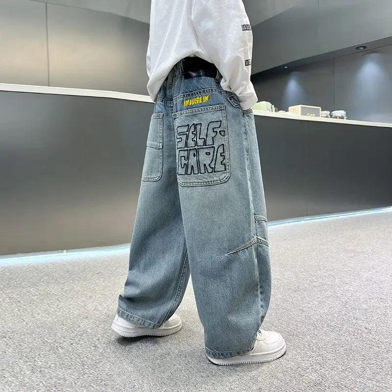 Boys' jeans in spring and autumn, mid to large children's casual pants, handsome and versatile, boys' pants, street style