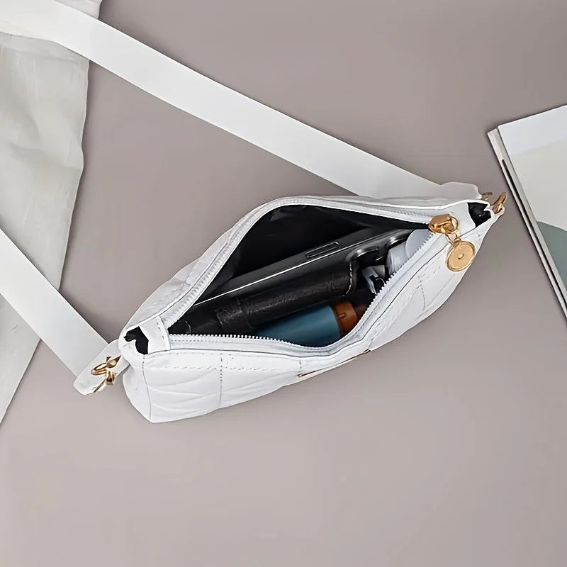 حقيبة كتف/كروس/يد أنيقة مخططة مع إكسسوارات معدنية دقيقة، وسحاب للإغلاق، وحقيبة متعددة الوظائف للاستخدام اليومي