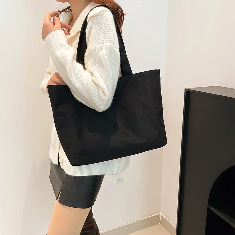 حقيبة نسائية كلاسيكية غير لامعة، حقيبة كتف كبيرة السعة، بلون سادة، حقائب تسوق بسيطة كاجوال للخريف