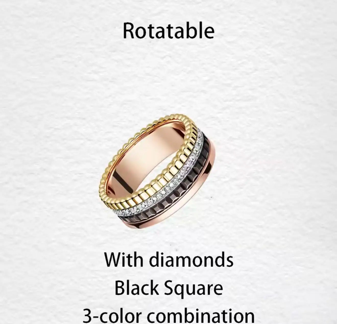 خواتم دوارة فاخرة على الطراز الفرنسي للرجال والنساء قابلة للدوران مصنوعة من مادة الموزانيت عالية الجودة باللونين الأسود والأبيض هدية للمهرجانات
