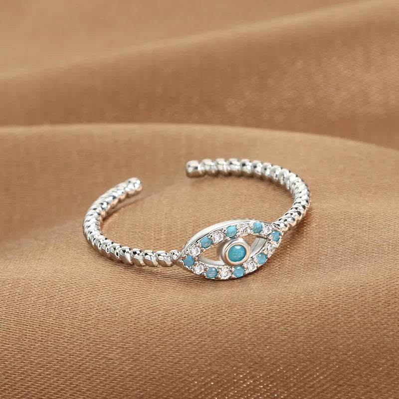 خواتم YILOUCD زرقاء زركون عيون الشيطان مفتوحة قابلة للتعديل، خواتم تركية محظوظة على شكل عين الحسد للنساء، مجوهرات زفاف