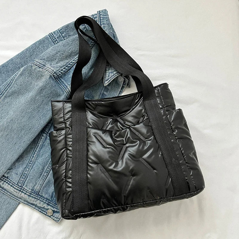 حقائب تسوق شتوية كاجوال من القطن للنساء، حقيبة كتف أنيقة بلون واحد، حقائب يد نسائية للتنقل والهدايا