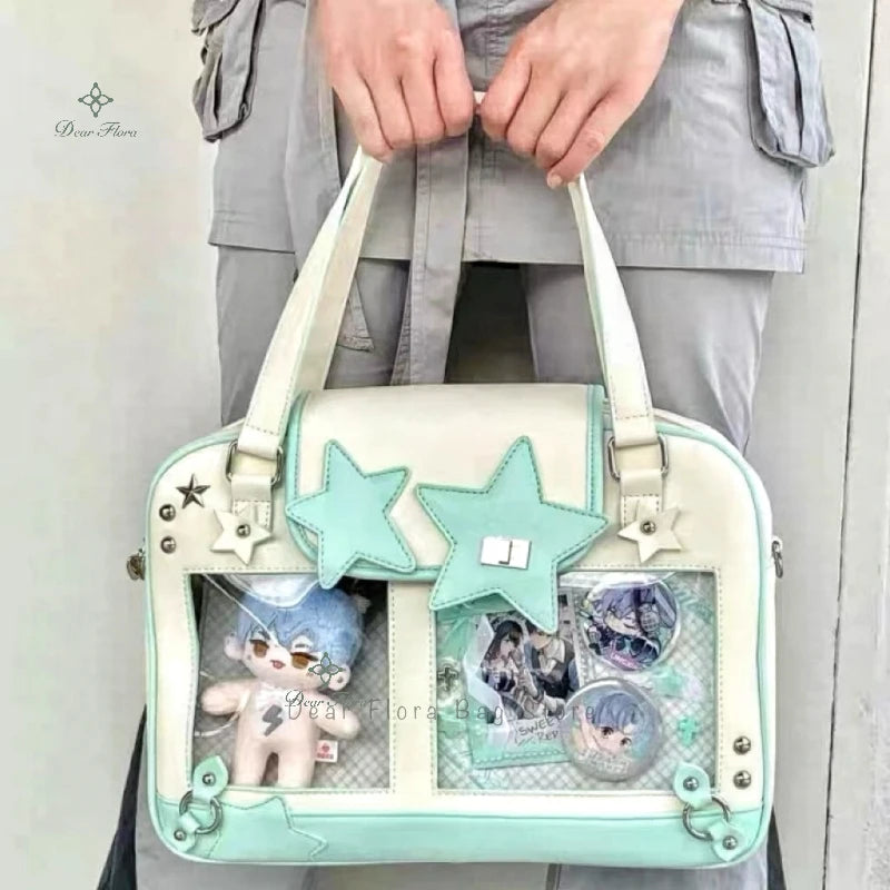 حقيبة Y2K Trendy Star Ita Bag من Lolita Girl ذات الجيب الشفاف وحقيبة كروس أنيقة للنساء حقيبة كتف أنيقة ومحفظة وحقيبة يد