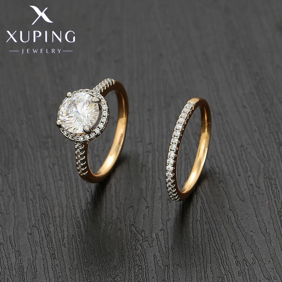 طقم خواتم Xuping Jewelry الدائرية الأنيقة للأزواج، مطلية بالذهب، هدية زفاف أو هدية حفلة X000755118
