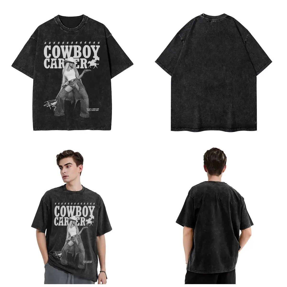 ألبوم كاوبوي كارتر، جولة بيونسيه 2024، الزي المغسول، تي شيرت، رجال، نساء، ملابس الشارع، تي شيرتات هيب هوب، تي شيرتات صيفية، قمم قطنية