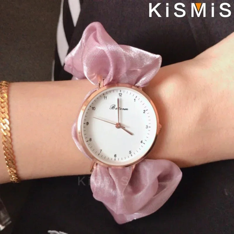 Elegant Fabric Band Quartz Watch for Women Colorful No Clasp Digital Watch Creative Ribbon Student Watch