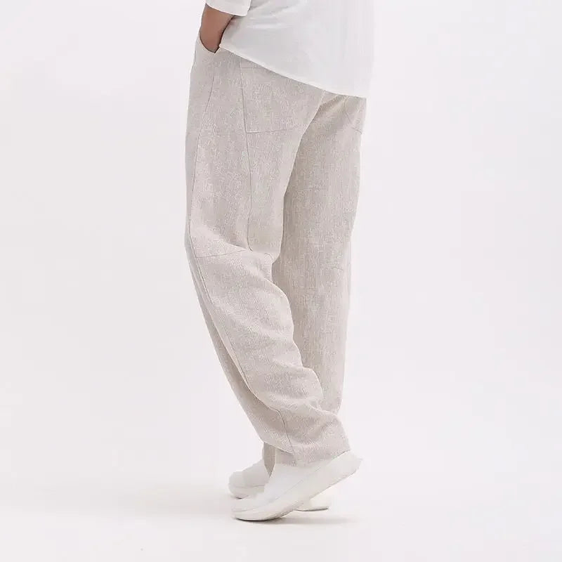 Casual Pants Man Pocket Linen Trousers for Men Loose Beige Fashion New in Y2k Streetwear Baggy Cotton Korean Style Sale Long