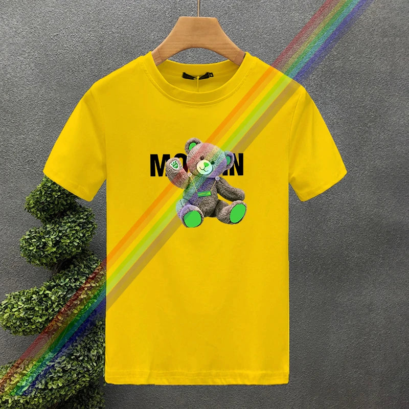 تي شيرت صيفي هاراجوكو للرجال/النساء بأكمام قصيرة، جديد وعالي الجودة، مقاس كبير، مطبوع عليه حرف دب، مصنوع من القطن بنسبة 100%