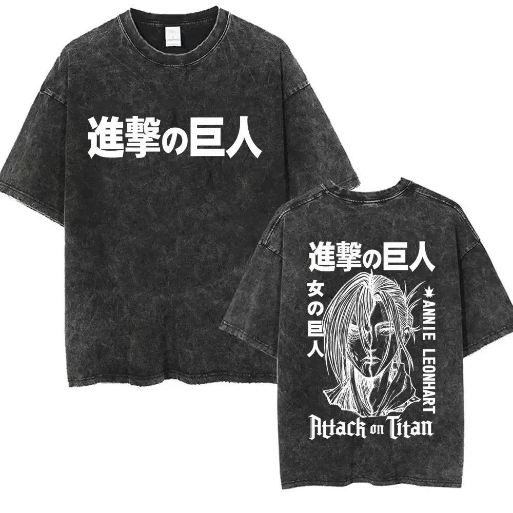 Washed Vintage Anime Attack on Titan Reiner Braun Graphic T-shirts Men Women Cartoon Manga Best Selling Washed Men Women Anime