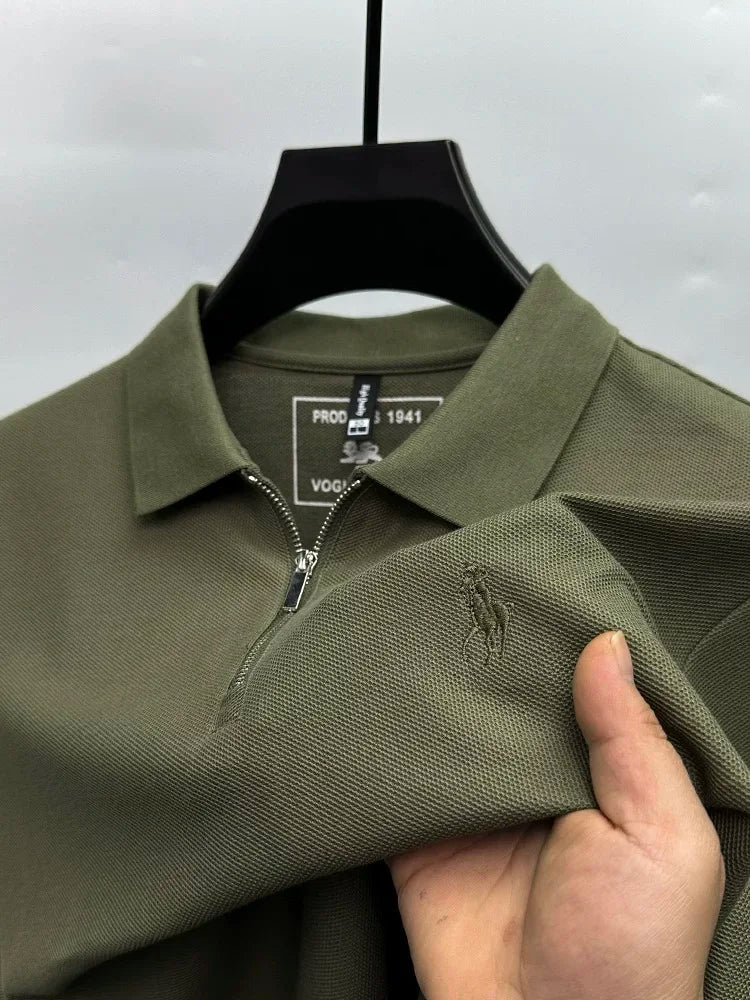 قميص بولو بأكمام قصيرة مطرز على شكل حصان من علامة تجارية عالية الجودة، اتجاه فريد بنصف سحاب فاخر، تي شيرت بول، مصمم ملابس رجالية جديدة