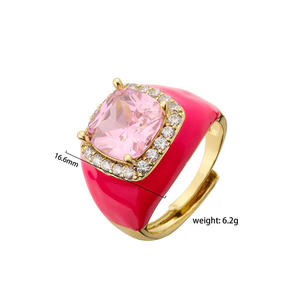 HECHENG,Multicolor Enamel Dripping Oil Zircon Open Ring For Women Adjustable Gold Plated Chunky Finger Rings Gift