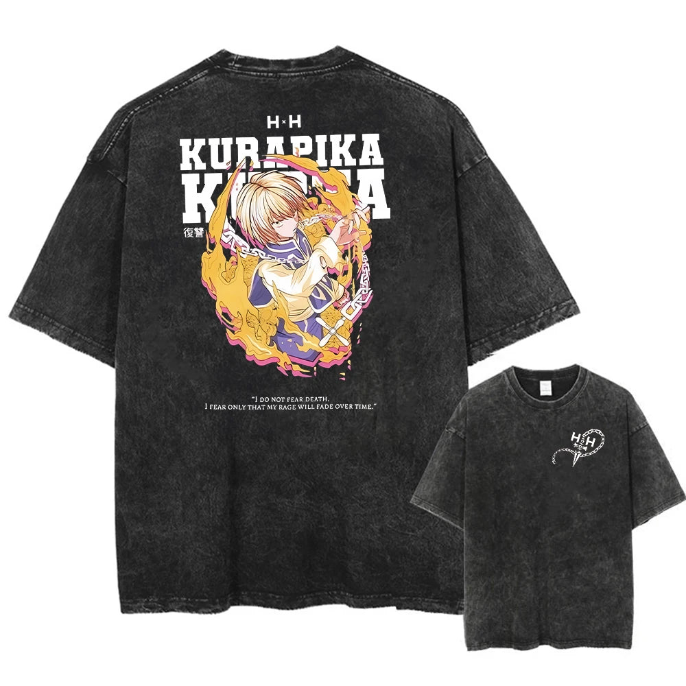 تي شيرت رجالي عتيق مطبوع عليه شعار هيسوكا وكرولو من أنمي هانتر إكس هانتر، تي شيرت كاجوال من القطن، ملابس الشارع، هاراجوكو