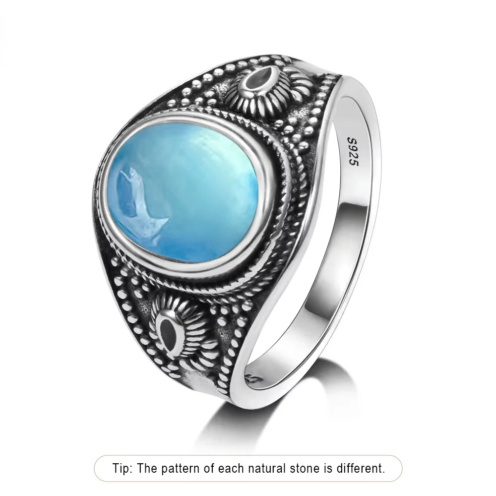 خواتم عتيقة من الفضة الإسترلينية عيار 925، خواتم بيضاوية الشكل مقاس 8×10 مم، مصنوعة من حجر العقيق الأسود الطبيعي، مجوهرات فاخرة للرجال والنساء، خواتم من حجر الرودوكروزيت