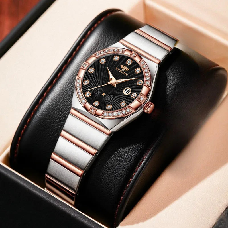 ساعة نسائية مضيئة فائقة النحافة، حركة كوارتز، تصميم فاخر بسيط