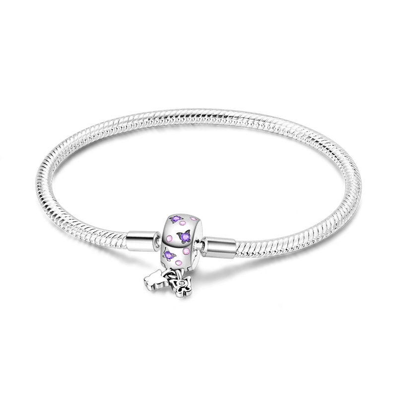 أساور من الفضة الإسترلينية عيار 925 بطول 17-20 سم على شكل فراشة على شكل ورقة البرسيم الأصلية تناسب خرز سحر DIY مجوهرات نسائية أنيقة