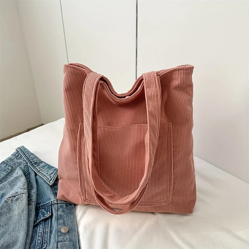 حقائب كتف نسائية من قماش مخملي كبير الحجم مزودة بإبزيم وحقيبة تسوق كاجوال أنيقة للتنقل