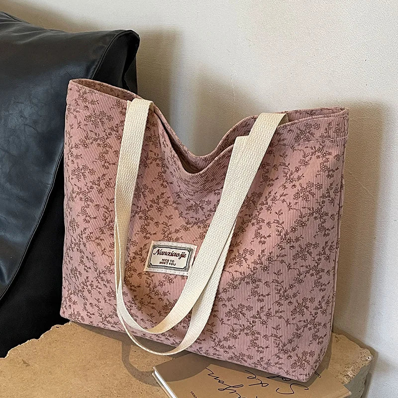 حقيبة يد أنيقة من قماش الكوردروي للنساء، بتصميم بوهيمي أنيق، مناسبة للتنقلات اليومية، وللتسوق، وللموظفات، وللطالبات الجامعيات.