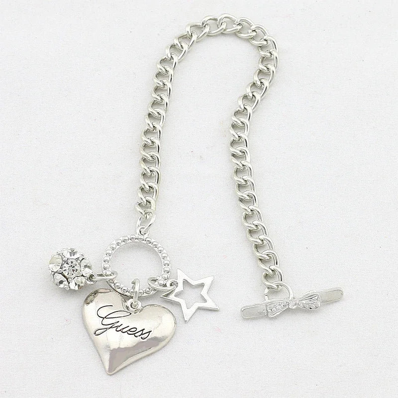 2024 Hot Sale Love Heart Charms Bracelets For Women Gold Silver Color Bracelet&Bangle Jewelry Europe American Style  Gift