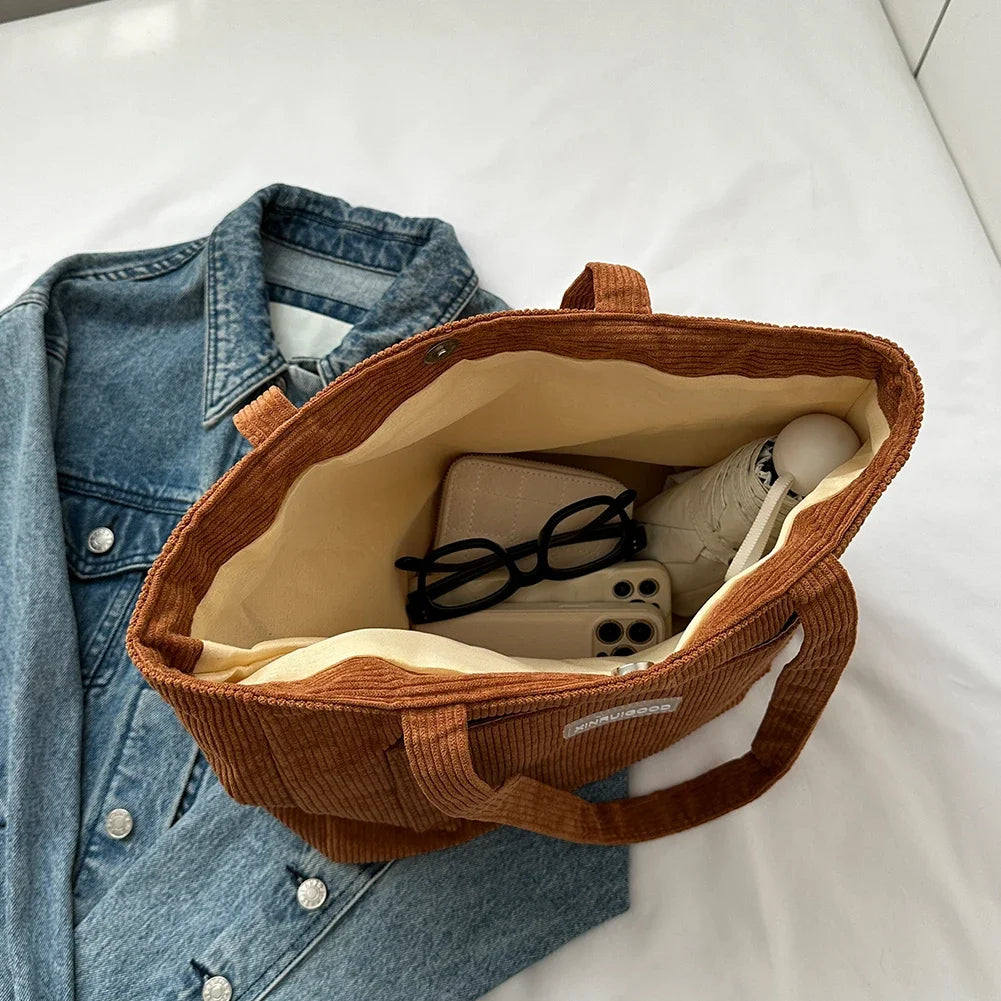 حقيبة يد نسائية من قماش الكوردروي، مقاومة للماء، حقيبة تسوق عملية، حقيبة كتف كبيرة السعة، حقائب يد للمدرسة والعمل والسفر، إصدار جديد لعام 2023