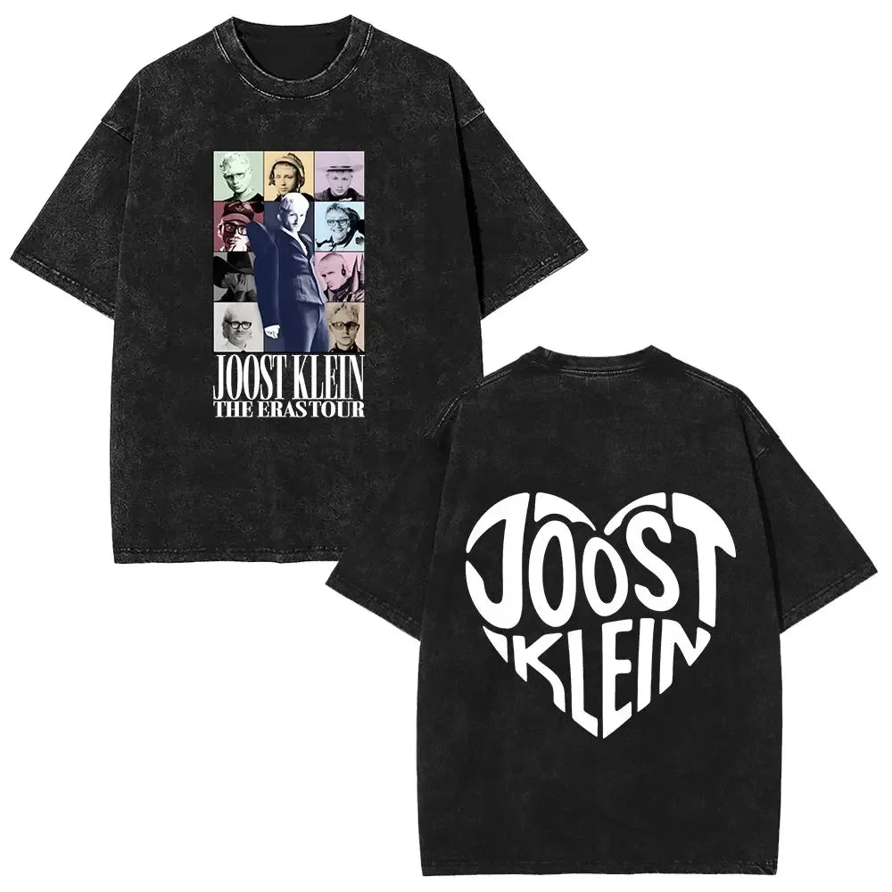 تي شيرت رجالي صيفي 2025 مطبوع عليه شعار جوست كلاين بتصميم ريترو مغسول، تي شيرت يوروبا، تي شيرت رجالي كاجوال من القطن الخالص بتصميم هيب هوب، مقاس كبير