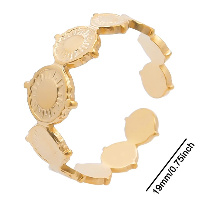 خواتم أنيقة مطلية بالذهب من الفولاذ المقاوم للصدأ، 6 قطع/مجموعة، بتصميمات زهور ونجوم وأوراق شجر وحب وثعبان، خواتم مجردة، مجوهرات نسائية بالجملة