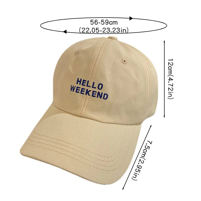 قبعة بيسبول بحرف "مرحباً بنهاية الأسبوع" للرجال والنساء، قبعة عصرية كاجوال ذات حافة مزينة بتطريز، قبعة خارجية واقية من الشمس، قبعة هيب هوب