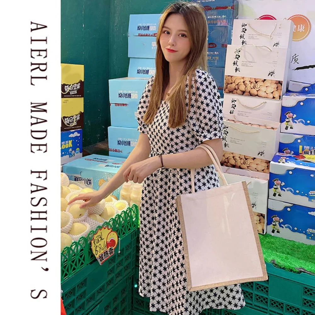 حقيبة تسوق من الخيش والجوت قابلة لإعادة الاستخدام، حقيبة هدايا لحفلات الزفاف وأعياد الميلاد، حقائب مصنوعة يدويًا من الكتان، حقائب يد نسائية محمولة