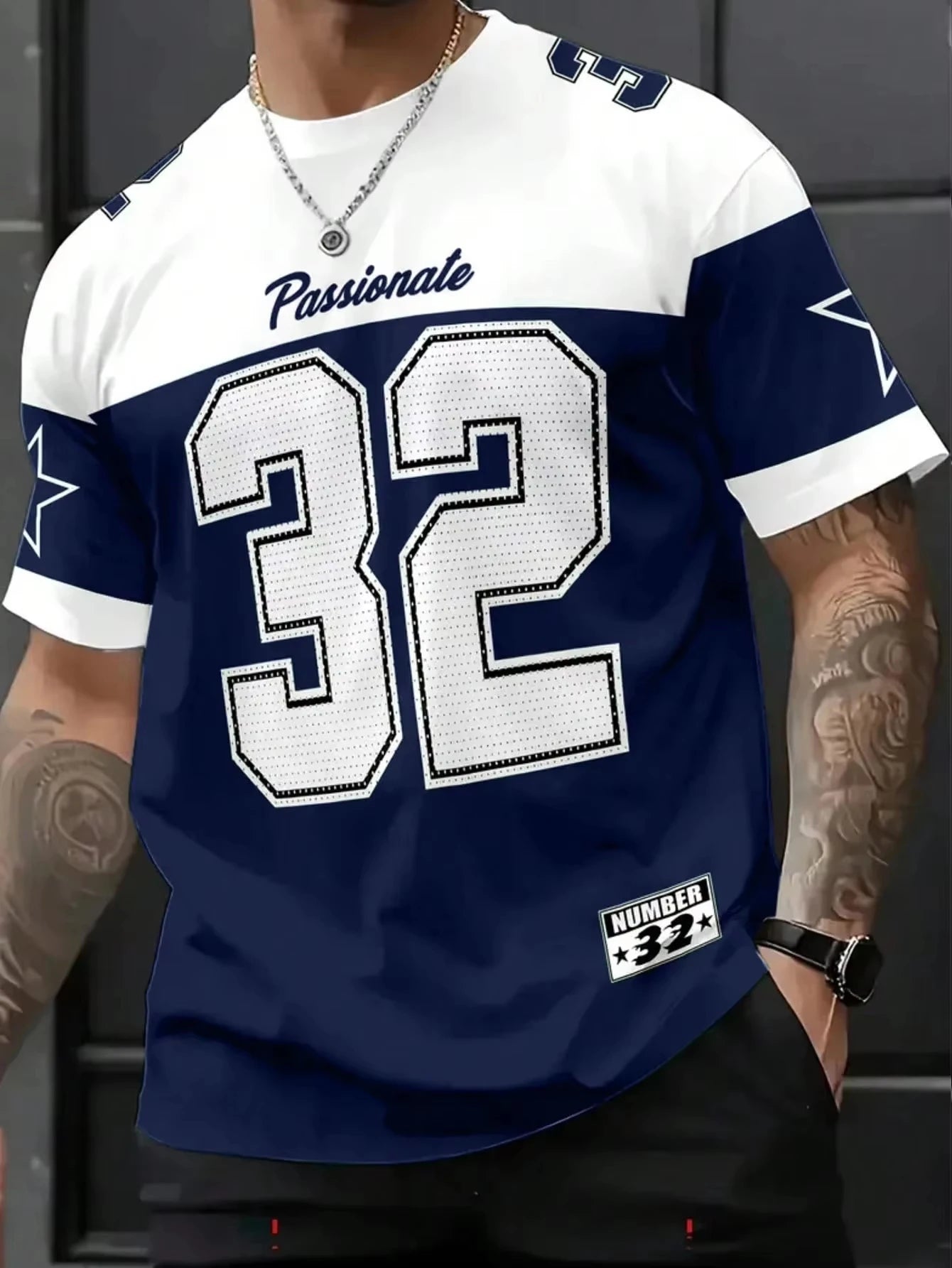 تي شيرت رجالي جديد موديل 2025 رقم 32 مطبوع عليه نمط أمريكي بأكمام قصيرة ورقبة دائرية وقميص كرة سلة عتيق ملابس رجالية