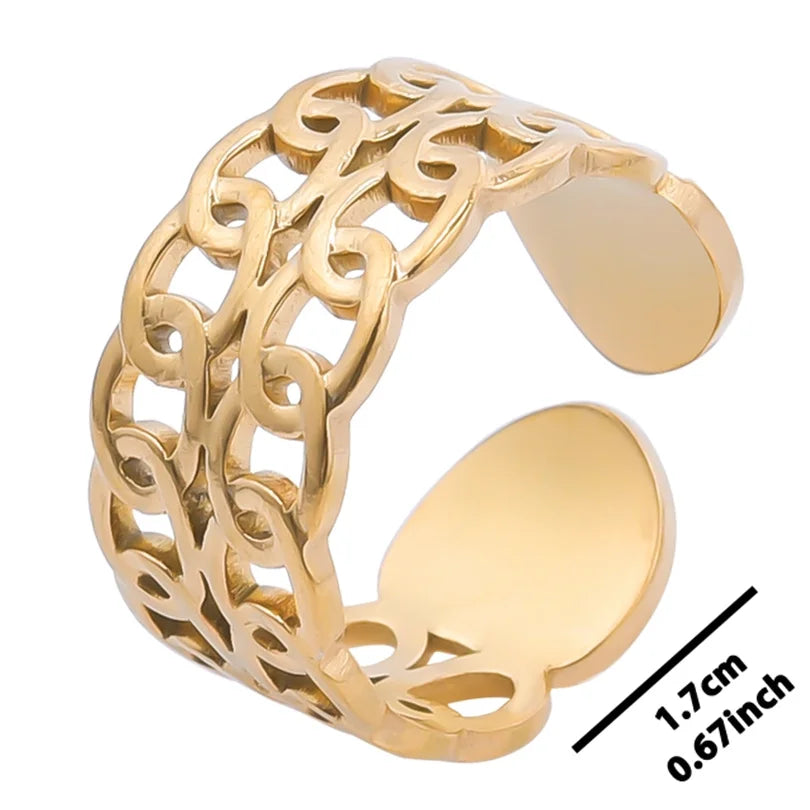 خواتم أنيقة مطلية بالذهب من الفولاذ المقاوم للصدأ، 6 قطع/مجموعة، بتصميمات زهور ونجوم وأوراق شجر وحب وثعبان، خواتم مجردة، مجوهرات نسائية بالجملة