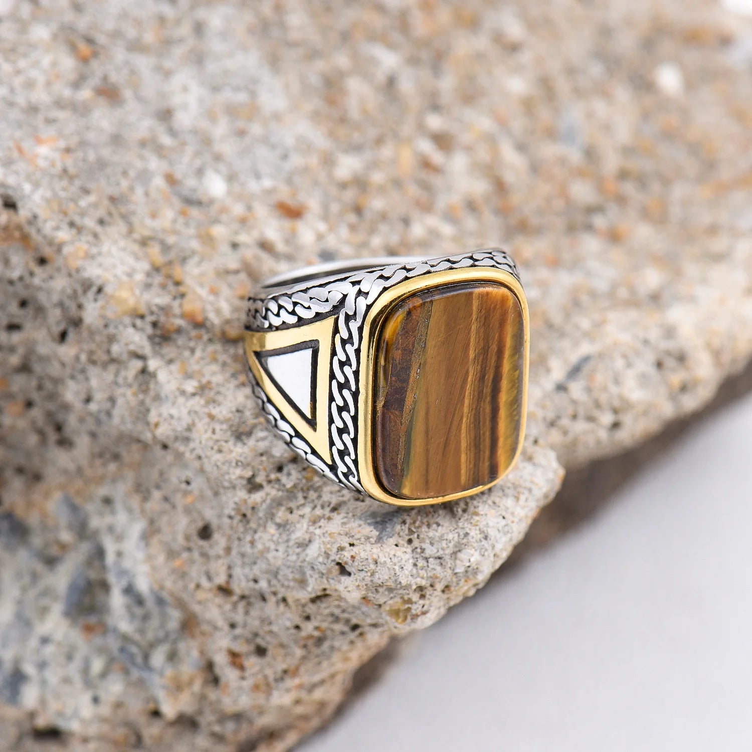 R3427 خواتم رجالية عالية الجودة من الفولاذ المقاوم للصدأ 316L مرصعة بأحجار العقيق الأسود المتنوعة، مجوهرات عصرية