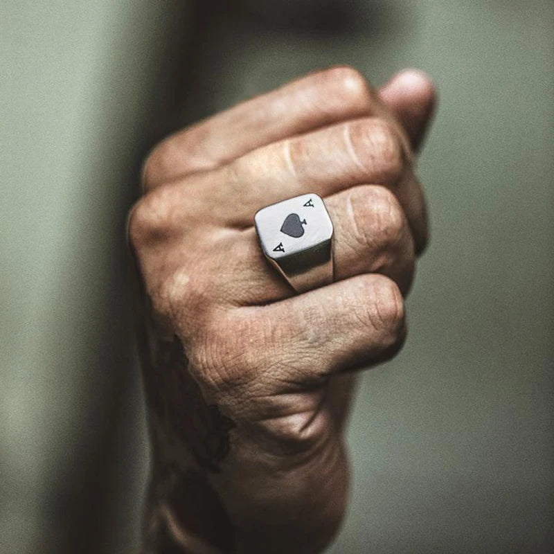 خاتم بوكر سبيدز للرجال والأولاد، خاتم من الفولاذ المقاوم للصدأ بتصميم مميز، هدية مثالية لعشاق لعبة البوكر