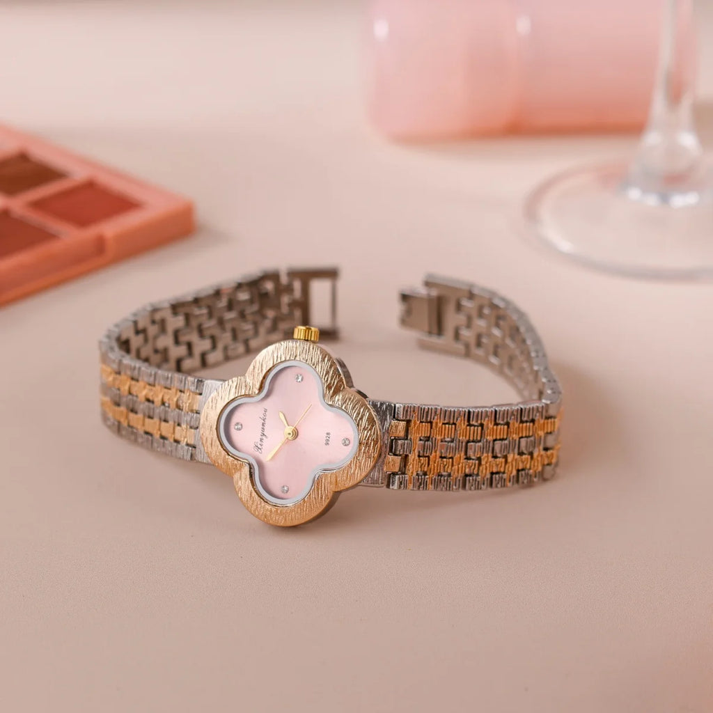 ساعة كوارتز نسائية، مينا أنيق، سوار ذهبي وفضي متناوب، تصميم عصري، إكسسوارات أنيقة، هدية مثالية