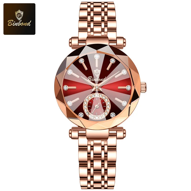 ساعة يد نسائية فاخرة وأنيقة من بينبوند، مقاومة للماء، مصنوعة من الفولاذ المقاوم للصدأ، مناسبة للإطلالات البسيطة والعصرية، تعمل بنظام الكوارتز.