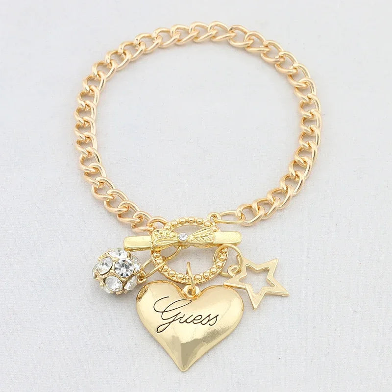 2024 Hot Sale Love Heart Charms Bracelets For Women Gold Silver Color Bracelet&Bangle Jewelry Europe American Style  Gift
