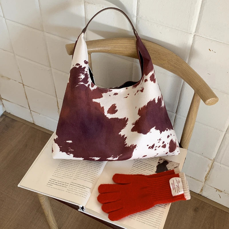 حقيبة كتف أنيقة بنقشة جلد البقر، سعة كبيرة، جودة عالية، حقيبة حمل يومية للنساء، حقيبة يد عالية الجودة من قوانغتشو