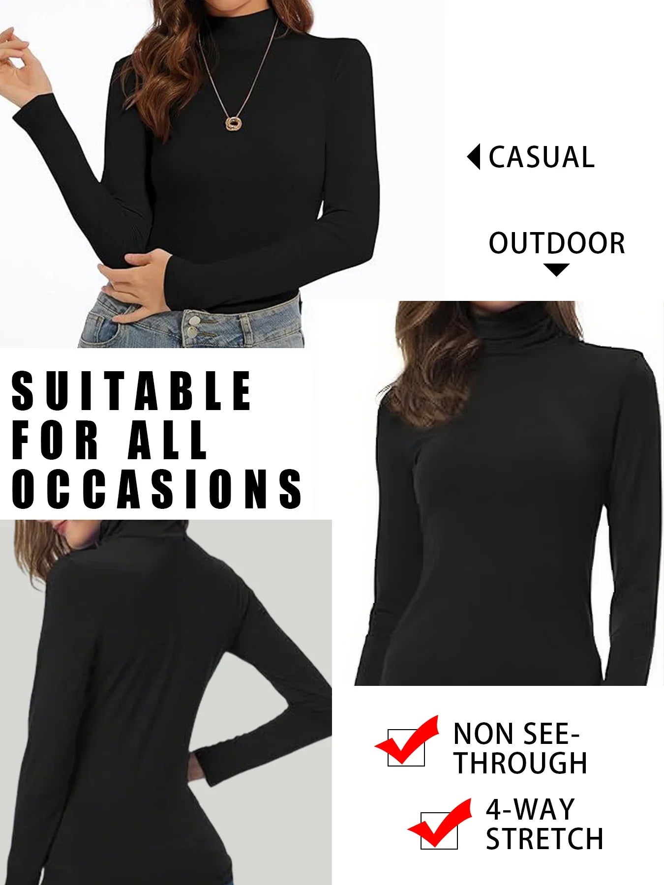 طقم من ٣ قطع ملابس رياضية نسائية بياقة عالية وأكمام طويلة. مريحة للغاية، قابلة للتمدد، لون سادة، كاجوال، مناسبة للتمرين والجري واليوغا.