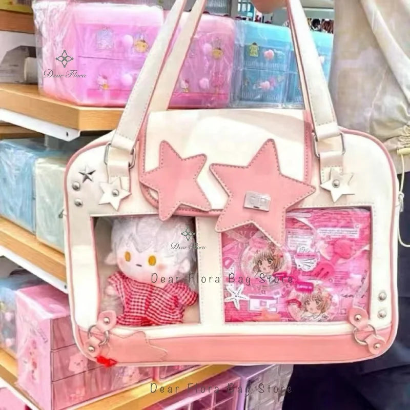 حقيبة Y2K Trendy Star Ita Bag من Lolita Girl ذات الجيب الشفاف وحقيبة كروس أنيقة للنساء حقيبة كتف أنيقة ومحفظة وحقيبة يد