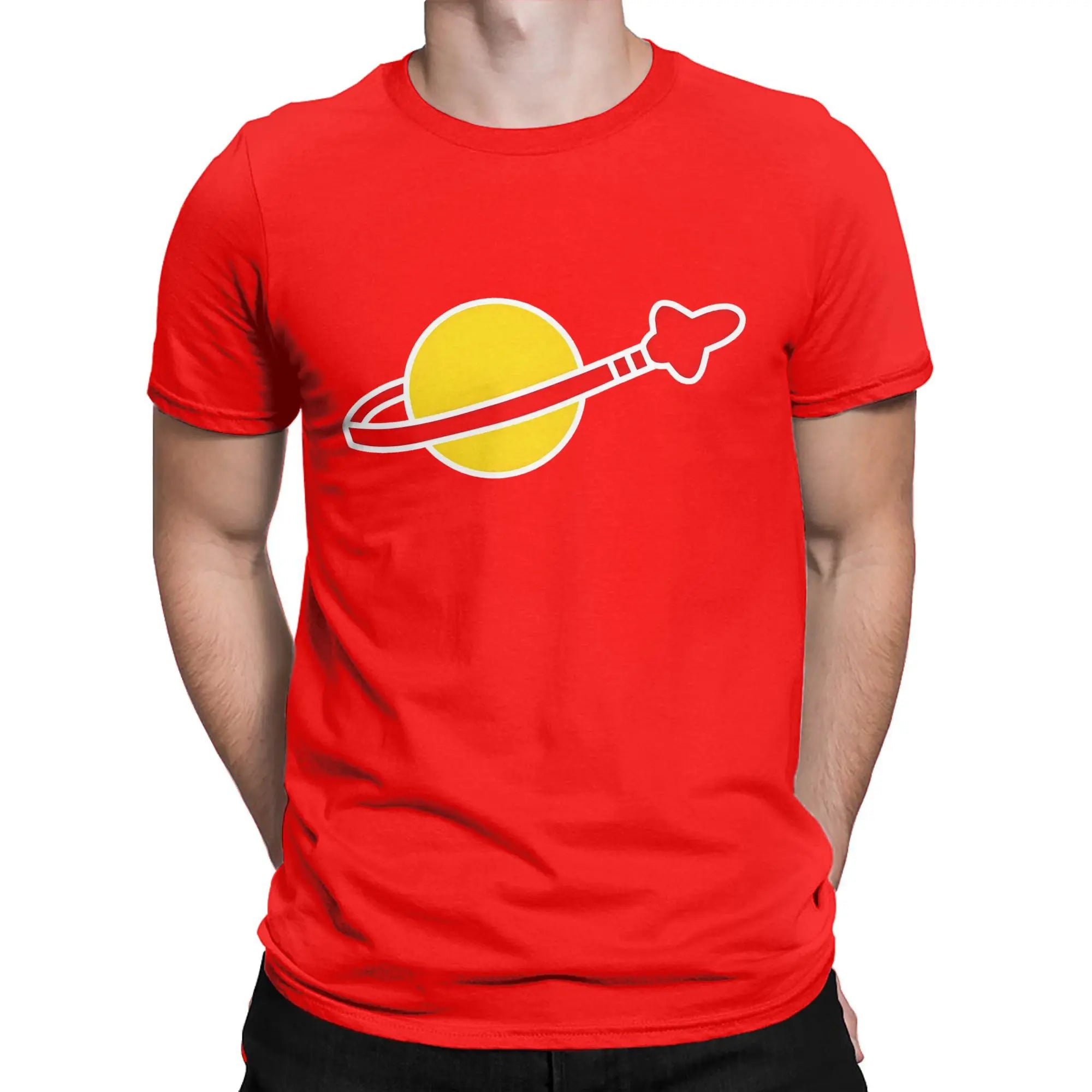 تي شيرت رجالي من القطن الخالص برقبة دائرية وأكمام قصيرة وملابس بمقاسات كبيرة بشعار رجل الفضاء الهيبستر بيني ليغو القديم