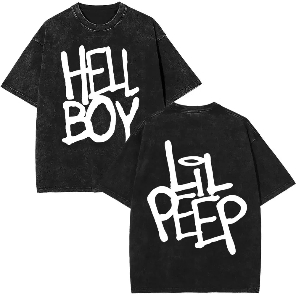 2025 مغني الراب ليل بيب ألبوم موسيقى Bear Crybaby Vintage Washed T Shirts للرجال والنساء هيب هوب فضفاضة بأكمام قصيرة تي شيرتات الشارع