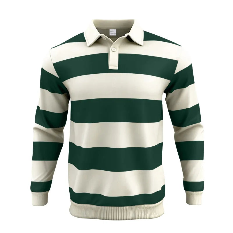 قميص بولو رجالي مخطط بتصميم هونغ كونغ، ربيع وخريف 2025، فضفاض وعصري، مناسب للرجال والنساء