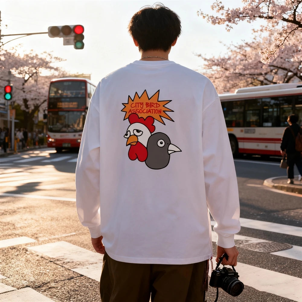 تي شيرت رجالي فضفاض بأكمام طويلة مطبوع عليه KUCLUT 1:1 على الطراز الياباني 300GSM من أفضل أنواع ملابس الشارع، مقاس كبير، مصنوع من القطن بنسبة 100%