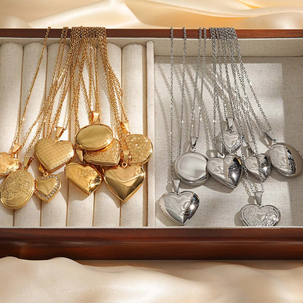 قلادات على شكل قلب بيضاوي مزهر رقيق للنساء، إطار صورة من الفولاذ المقاوم للصدأ، هدية تذكارية لوعد الحب