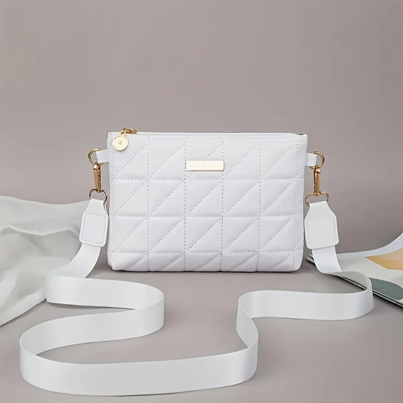 حقيبة كتف/كروس/يد أنيقة مخططة مع إكسسوارات معدنية دقيقة، وسحاب للإغلاق، وحقيبة متعددة الوظائف للاستخدام اليومي