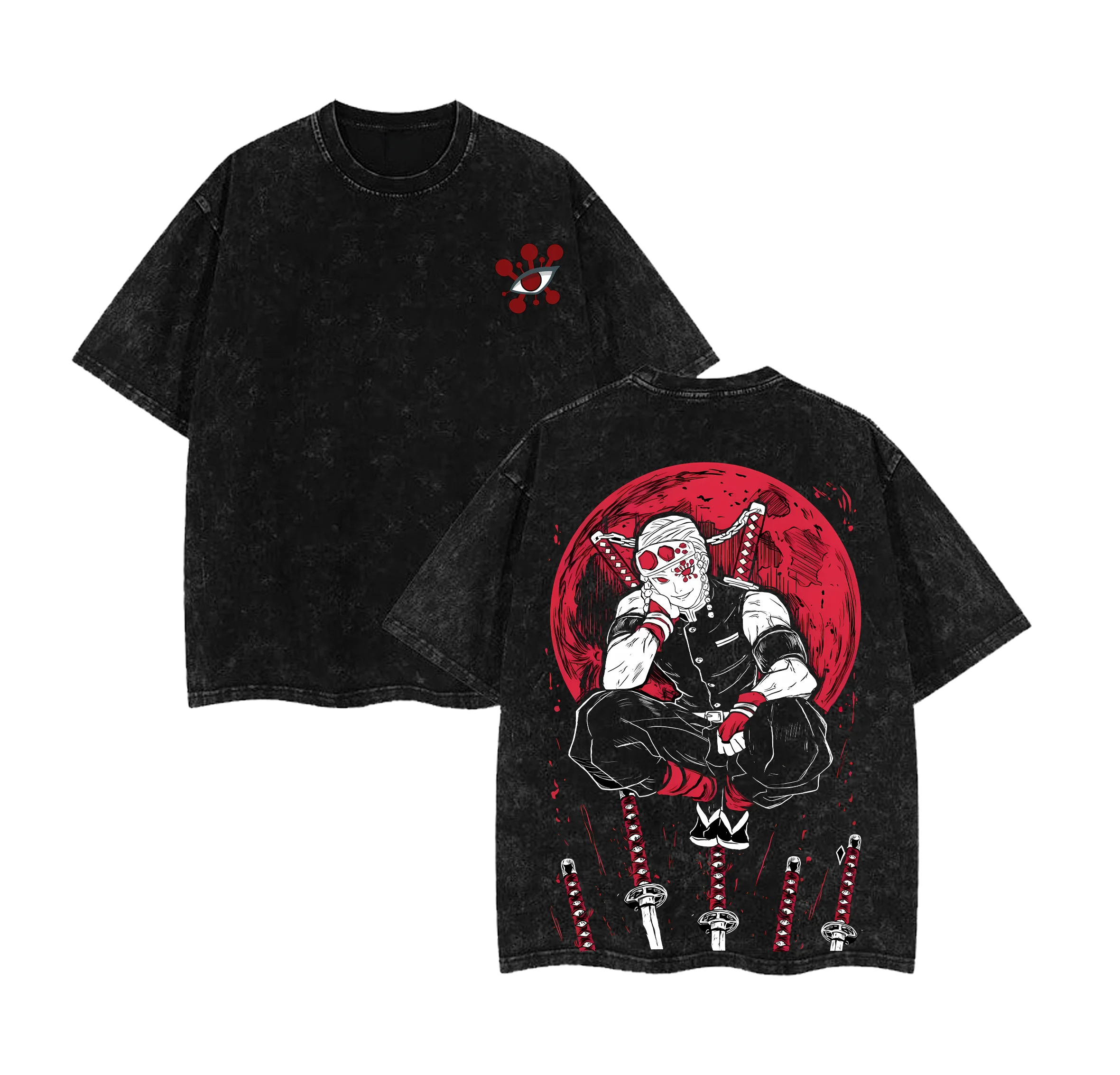 Acid Washed T Shirt Men Tengen Uzui Graphic Anime Manga T-shirt Oversized Cotton T-shirt Harajuku Male Female Vintage Street Tee