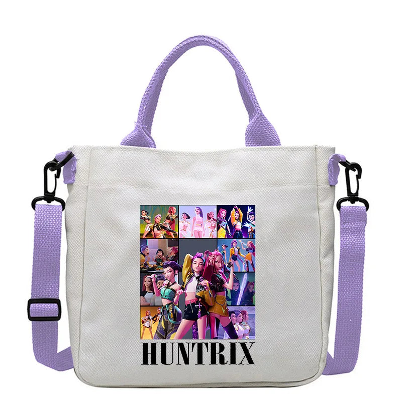 حقيبة قماشية جديدة من KPop Demon Hunters للفتيات، حقيبة يد مربعة أرجوانية بسيطة، حقيبة حمل، حقيبة كتف، هدية عيد ميلاد